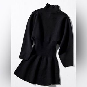 High collar fitted waist knit dress